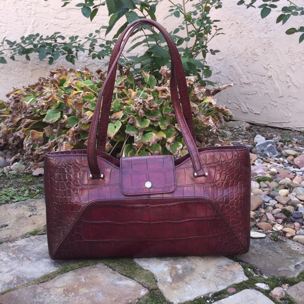Monsac Croc Embossed Shoulder Bag